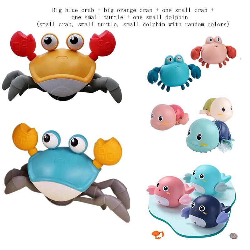 Child Bath Toy Big Crab Clockwork Baby Infant Water Classic Toy Beach Toys for Baby Drag Baby Bath Tub Summer Toys for Kids: Family suit