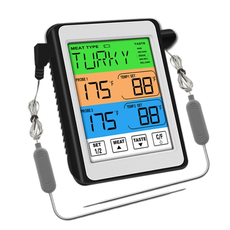 Elektronische barbecuevoedselthermometer ch -212 dubbele sonde kleurenscherm intelligente alarmvleesthermometer