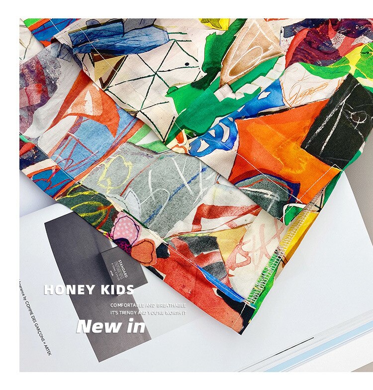 Summer Girls Print Short Sleeve Cotton Shirts Baby 2022 summer 8 10 years Teen Girls Tops Outfit