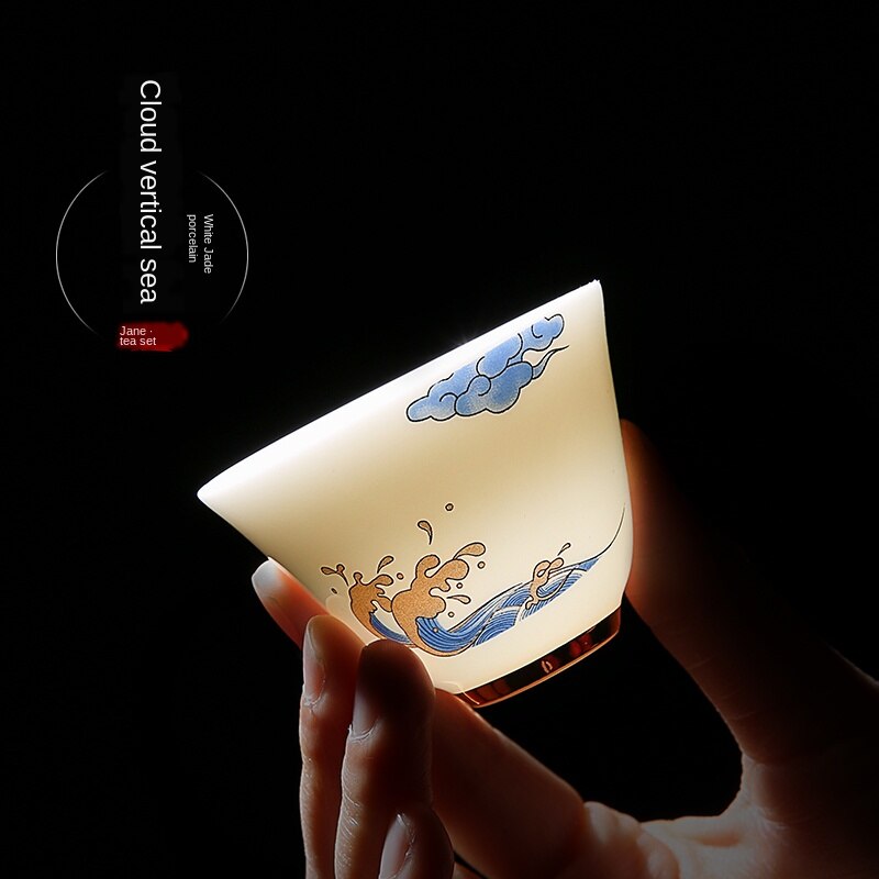 Alta branco copo de cerâmica artesanal porcelana xícara chá tigela casa kung fu chá conjunto pequeno copo mestre chá conjunto siteel