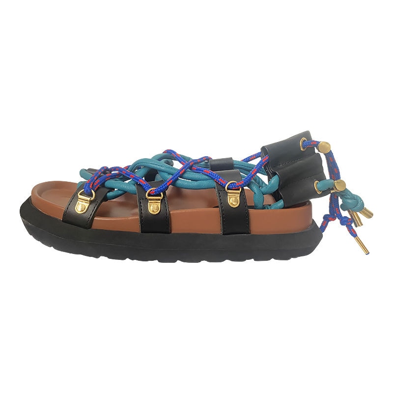 Sandalias romanas de estilo gladiador para mujer, zapatos de playa con cuerda trenzada, Punta abierta, antideslizantes,
