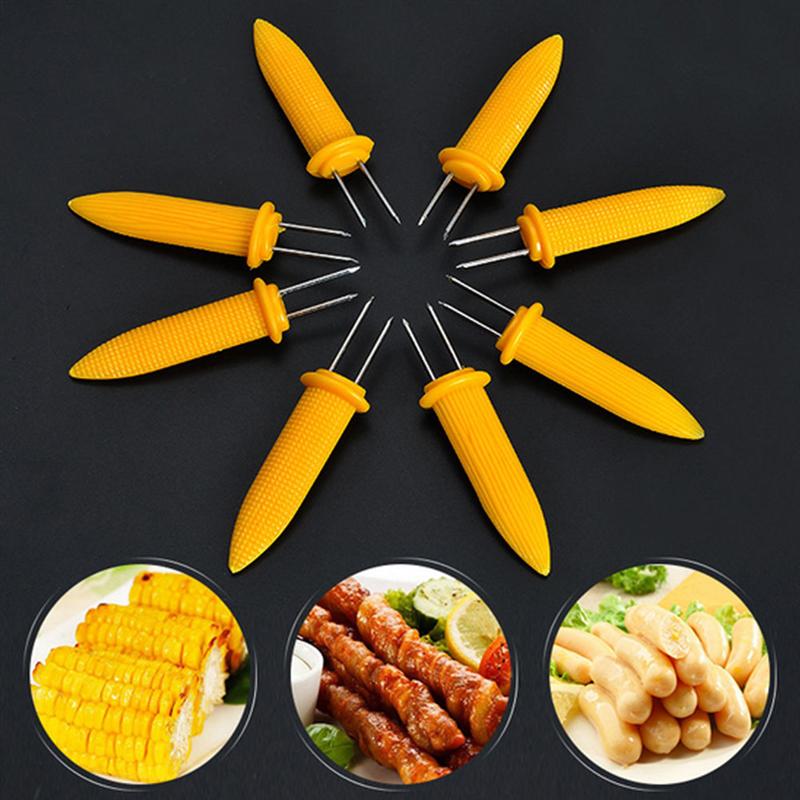 Rustfrit stål majsholdere majskolbe spyd frugt gafler udendørs grillværktøj udendørs grillværktøj (gul)