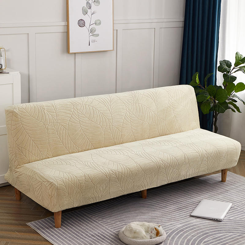 Waterproof Armless Futon Cover Stretch Sofa Bed Couch Slipcover Elastic Jacquard Thick Anti-Slip bedspread Furniture Protector: Light Yellow