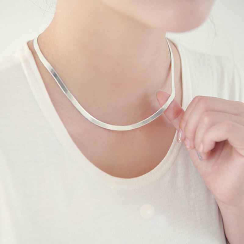 925 Zilveren Ketting 4Mm Snake Chain Mannen &amp; Vrouwen Paar Sterling Zilveren Sieraden Blade Keten
