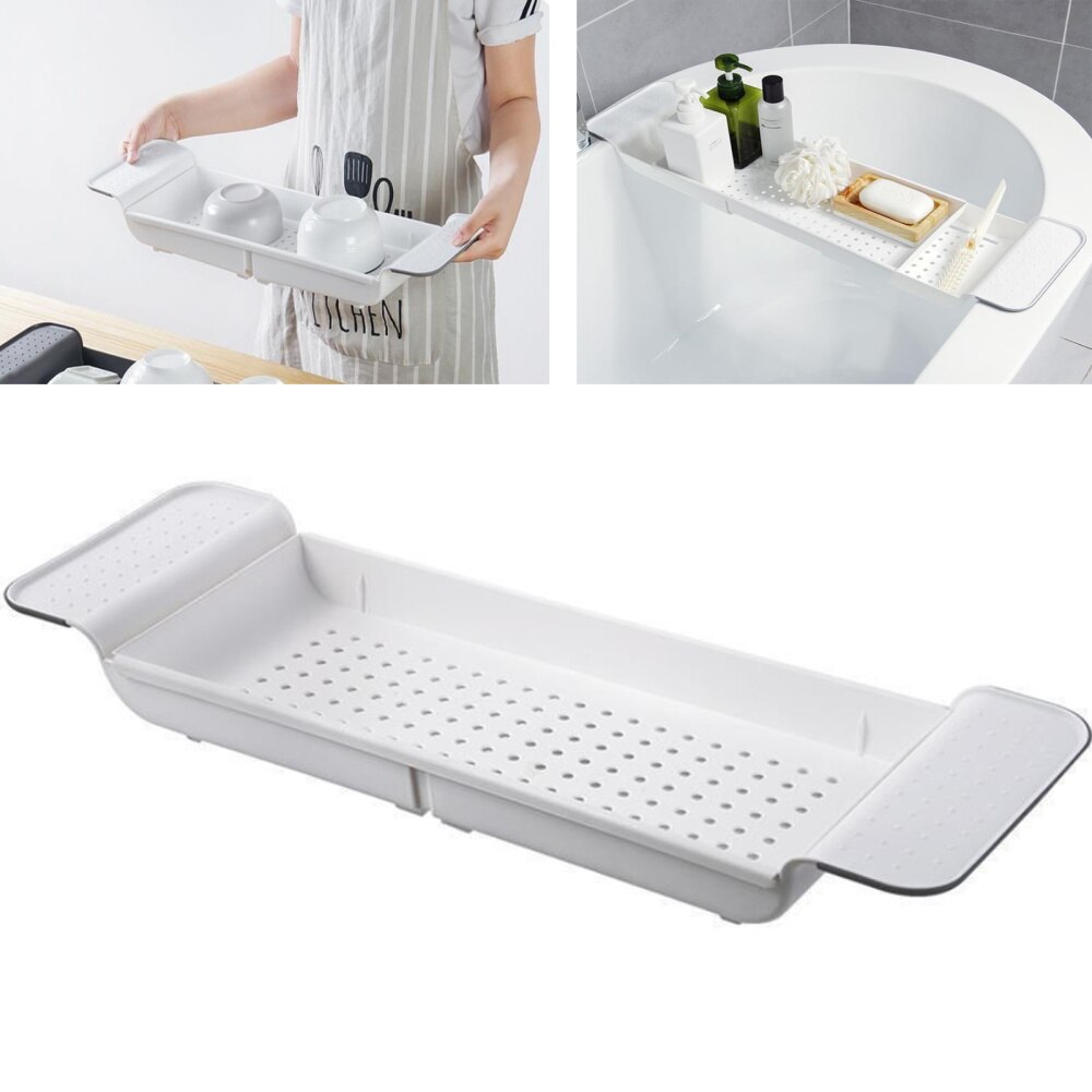 Drain Scalable Bathtub Tray Hollow Out Shower Organizer Plastic Storage Rack For Bathroom Toilet Dark Grey Organizador
