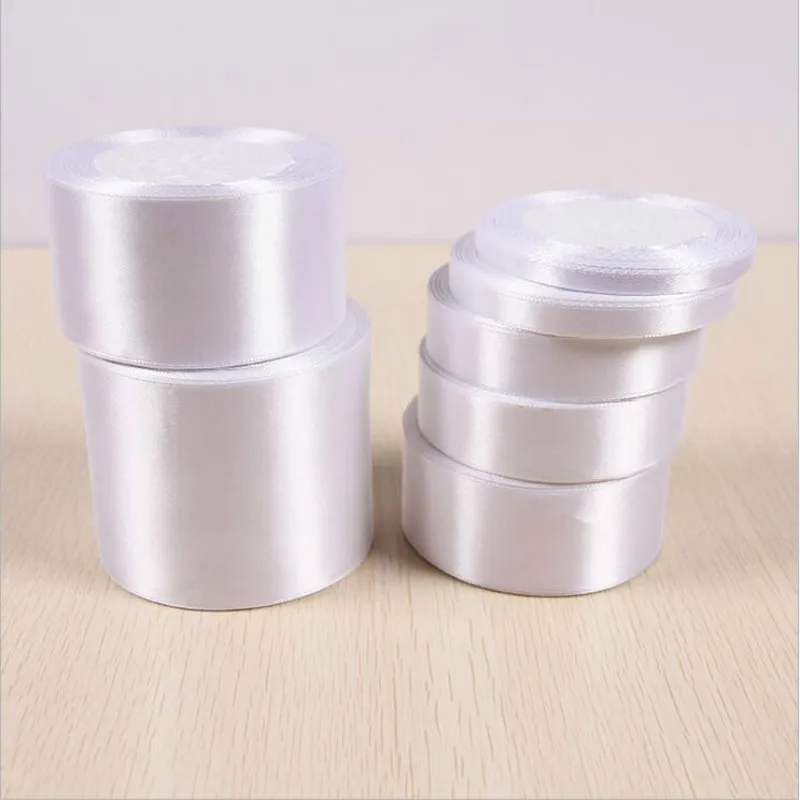 Cinta de tela satinada de poliéster blanco para decoración de tartas, cintas para envolver pasteles, accesorios de bricolaje, 6mm-50mm, 25 yardas