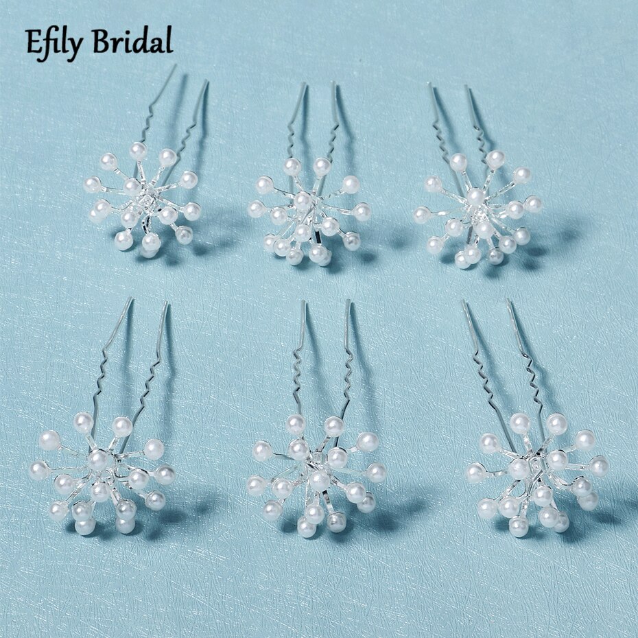 6 Stks/set Zilveren Kleur Parel Bruiloft Haarspeld Bruid Haar Accessoires Sieraden Handgemaakte Bridal Haarspelden Voor Vrouwen Bruidsmeisje