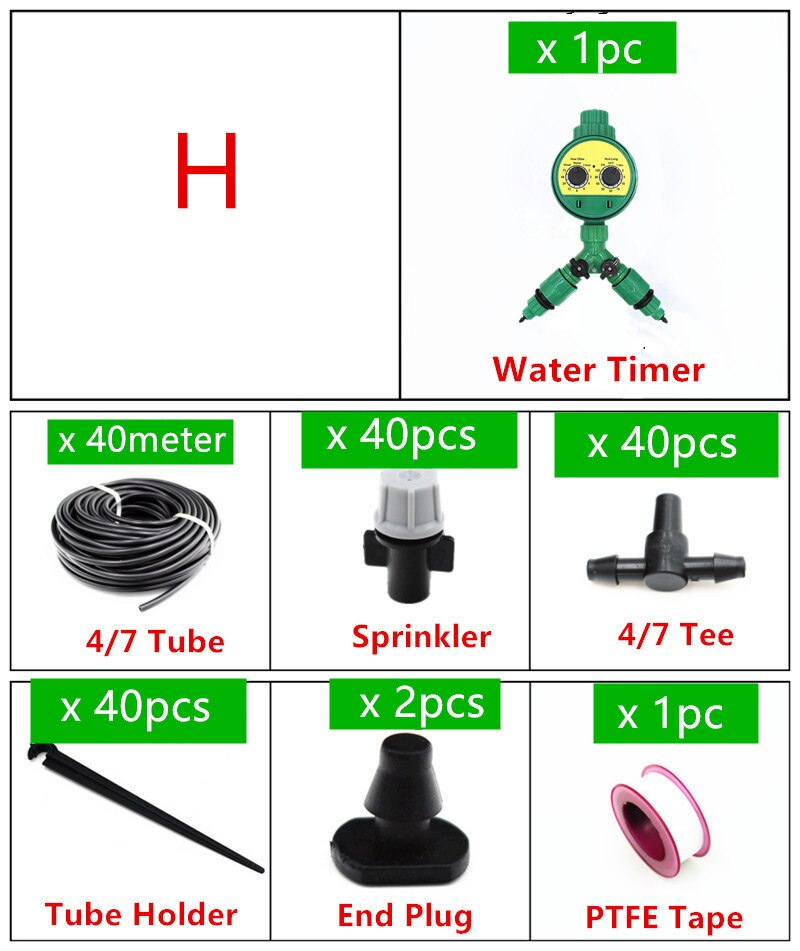 5-40m Misting Sprinkler With Splitter Water Timer 2-Ways SpGarden Watering Drip Irrigation Plant Automatic Dripper Watering Kits: H   40m