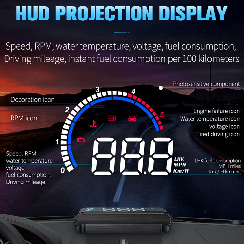Projecteur de pare-brise avec affichage tête haute HUD pour voiture, horloge numérique de vitesse, avertissement de survitesse, mesure du kilométrage pour véhicules