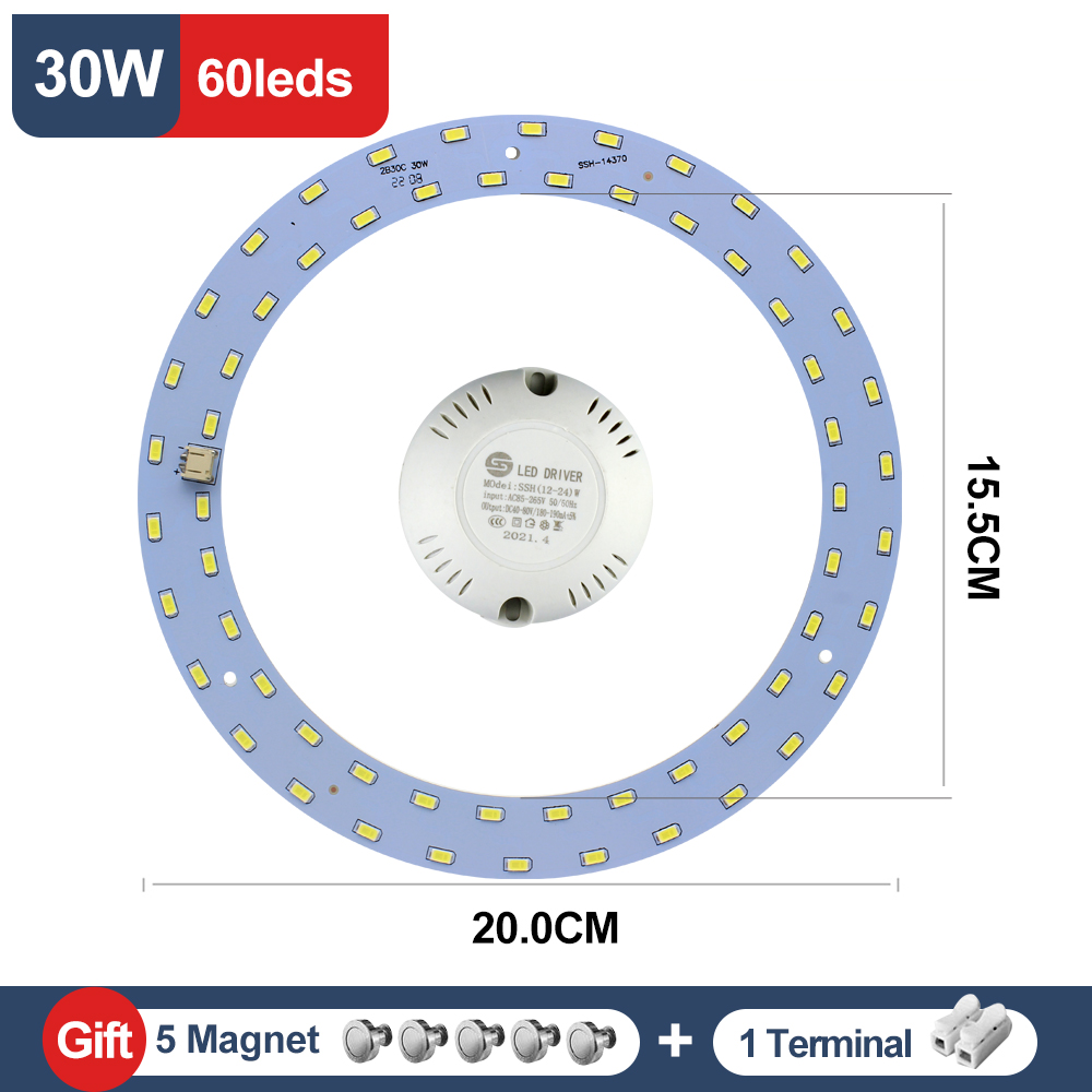 Módulo LED de 220V, Panel LED de anillo, 12W, 15W, 18W, 24W, 30W, 36W, 40W, 50W, Kit de luz LED de repuesto para luces de ventilador de techo: Blanco