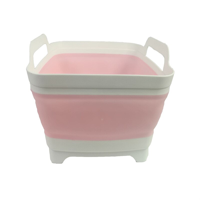 Bærbar sammenklappelig spand sammenklappelig vask udendørs rejse sammenklappelig camping håndvask frugt bassin skål vask husholdnings rengøringsværktøj: Lyserød