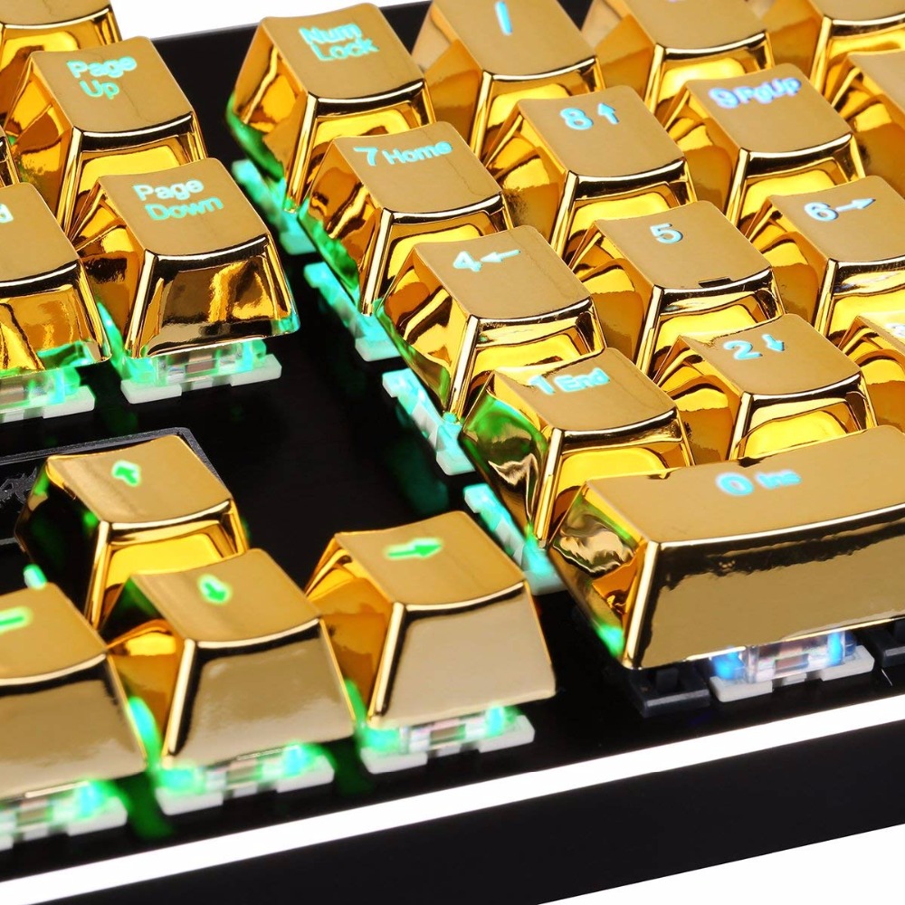 Teclas metálicas galvanizadas de Color dorado, 104 teclas, 87 teclas, 81 teclas para teclado mecánico retroiluminado, PBT, doble disparo bicolor