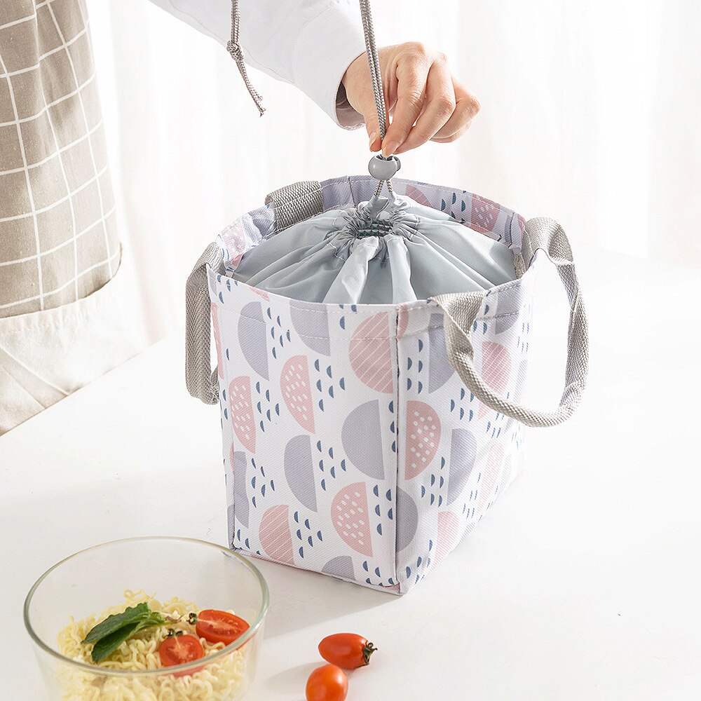 BONAMIE Heißer Tragbare Mittagessen Tasche Für Frauen Kordelzug Thermische Isolierte Kasten Tote Kühltasche Beutel Milch Flasche Isolierung Mittagessen Tasche