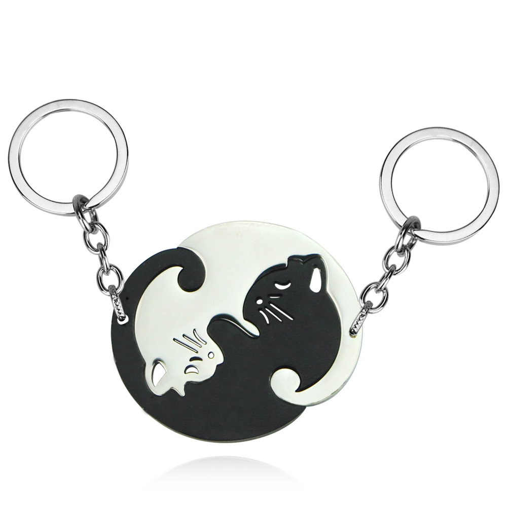 1 Pair Creativity Cute Stainless Steel Cartoon Cat Keychain Couple Animal Matching Key Ring Pendants Valentine Friendship: green