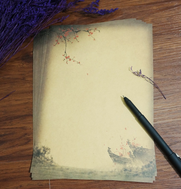 80 stk. kinesisk blækmaleri traditionel gammel blomme blomst kraft kraft brevpude / papir vintage skrivepapir souvenir
