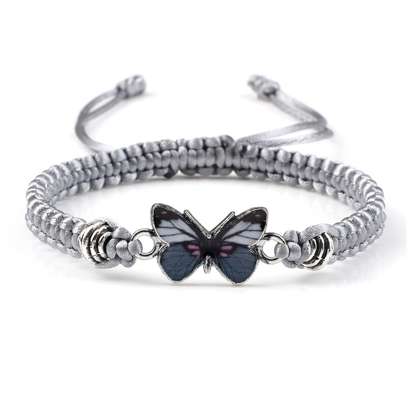 Grey Vlinder Hanger Armband Voor Vrouwen Handgemaakte Zwart Wit Touw Verstelbare Gevlochten Armbanden &amp; Bangles Fasion Meisjes Sieraden: Grey