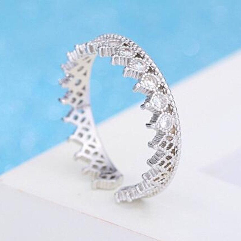 Luxury AAA Zircon Ring Temperament Women Silver Jewelry Roman Crown Rings Simple High-grade Jewelry