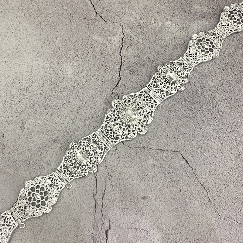 Corset taille voor marokkaanse algerijnse bruiloftssieraden met metalen kristal riemketting met verstelbare lengte: Wit