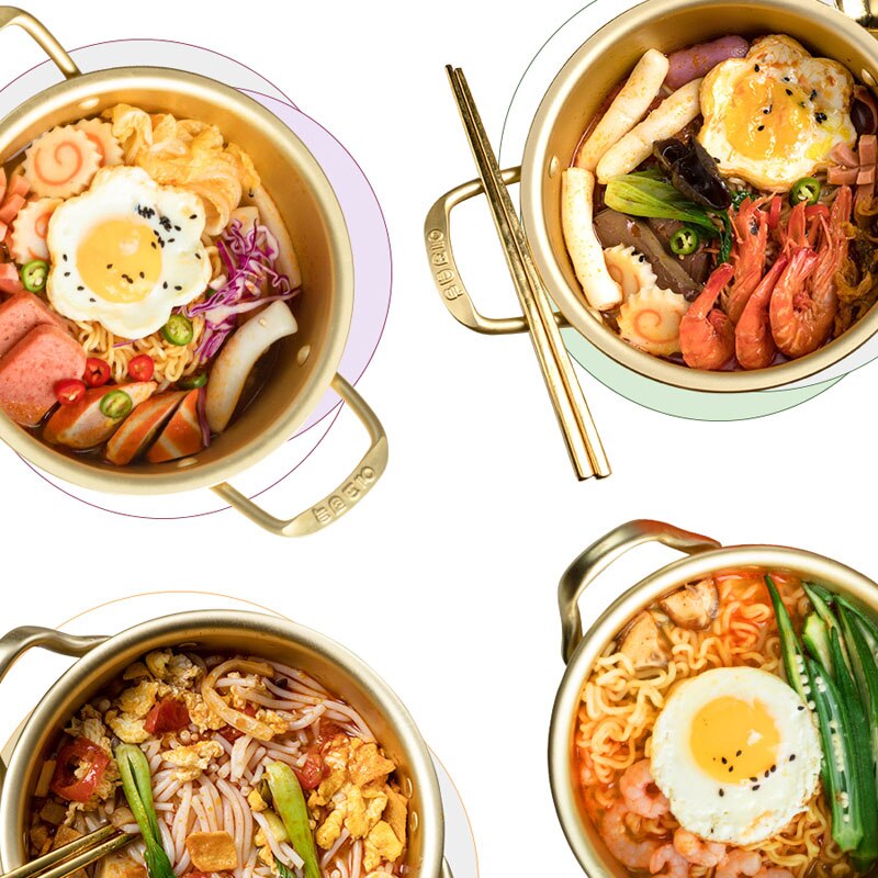 Korean Instant Noodle Pot Ramen Pot Household Instant Noodle Pot Korean Style Noodle Cooking Pot Mini Soup Pot Yellow Aluminum