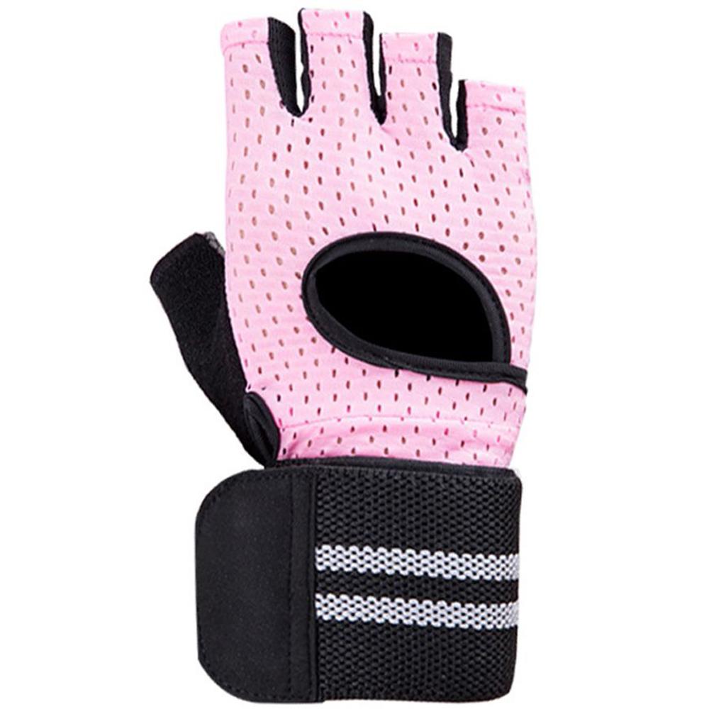 Guanti da sollevamento pesi professionali palestra cinturino da polso cinturino con manubri bilanciere allenamento muscolare bodybuilding sport guanti da fitness: rosa / XL
