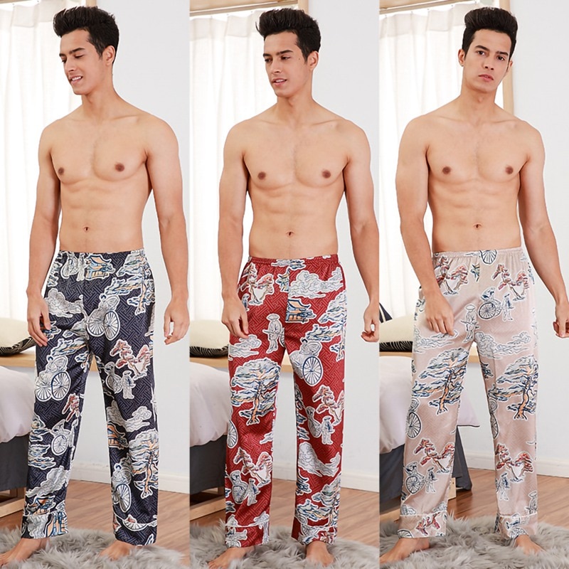Pantalon pyjama en soie pour homme, grande taille, décontracté, ample, vêtements d'intérieur,