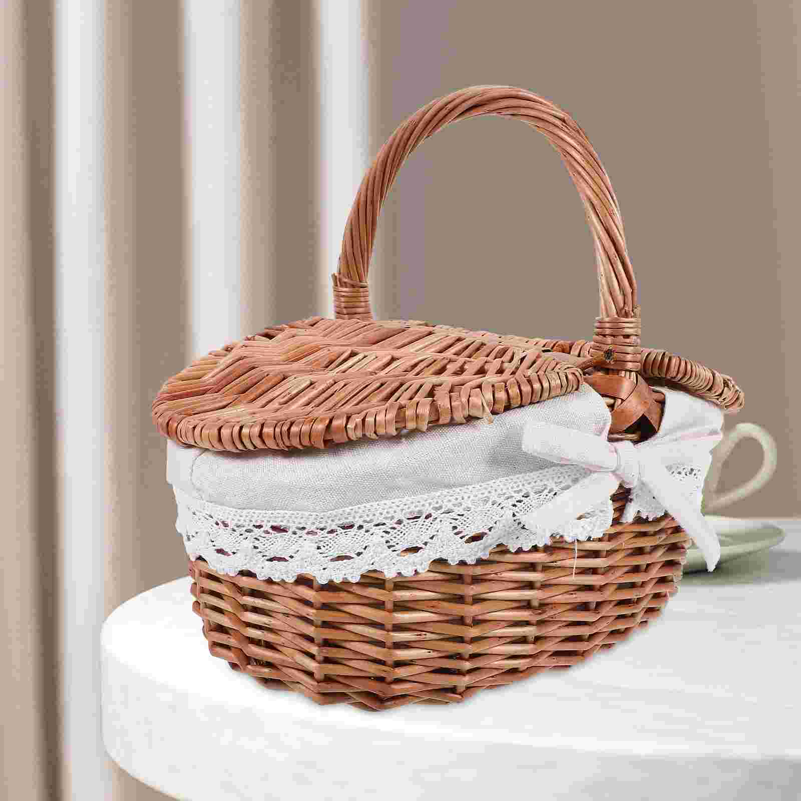 Cesta de Picnic al aire libre tejida a mano, disfraz hecho a mano, contenedor de frutas y verduras, tienda, cestas de sauce