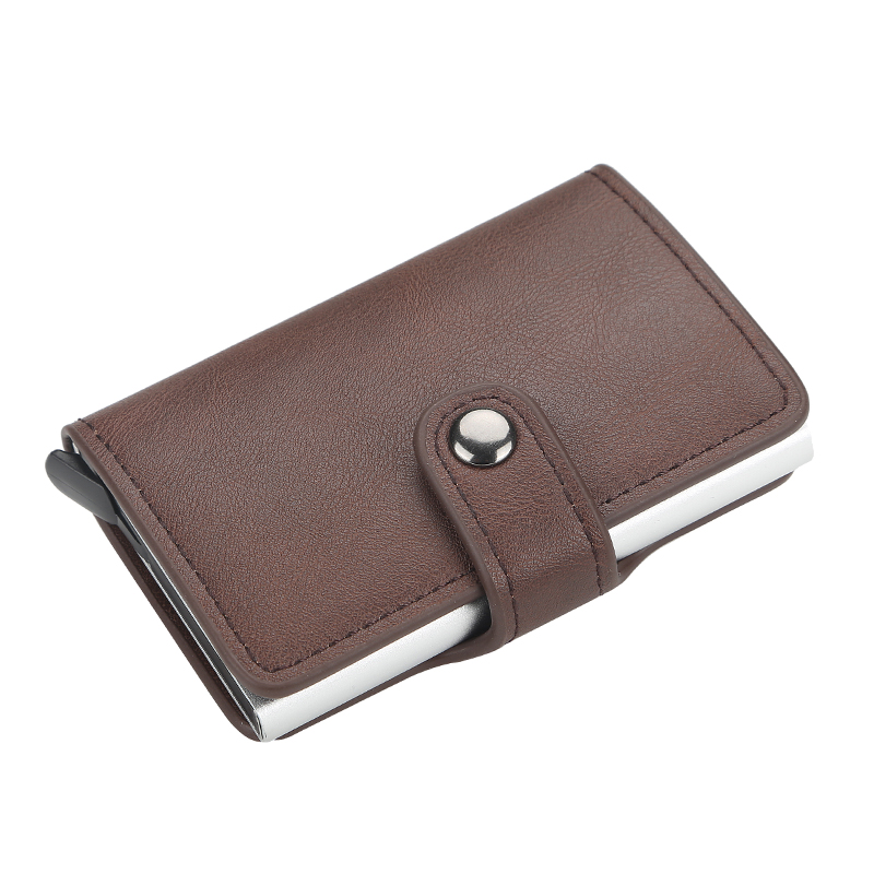 Cartera con protección de bloqueo RFID para hombre, tarjetero de cuero y aluminio para identificación, tarjetero de negocios: 9122 coffee