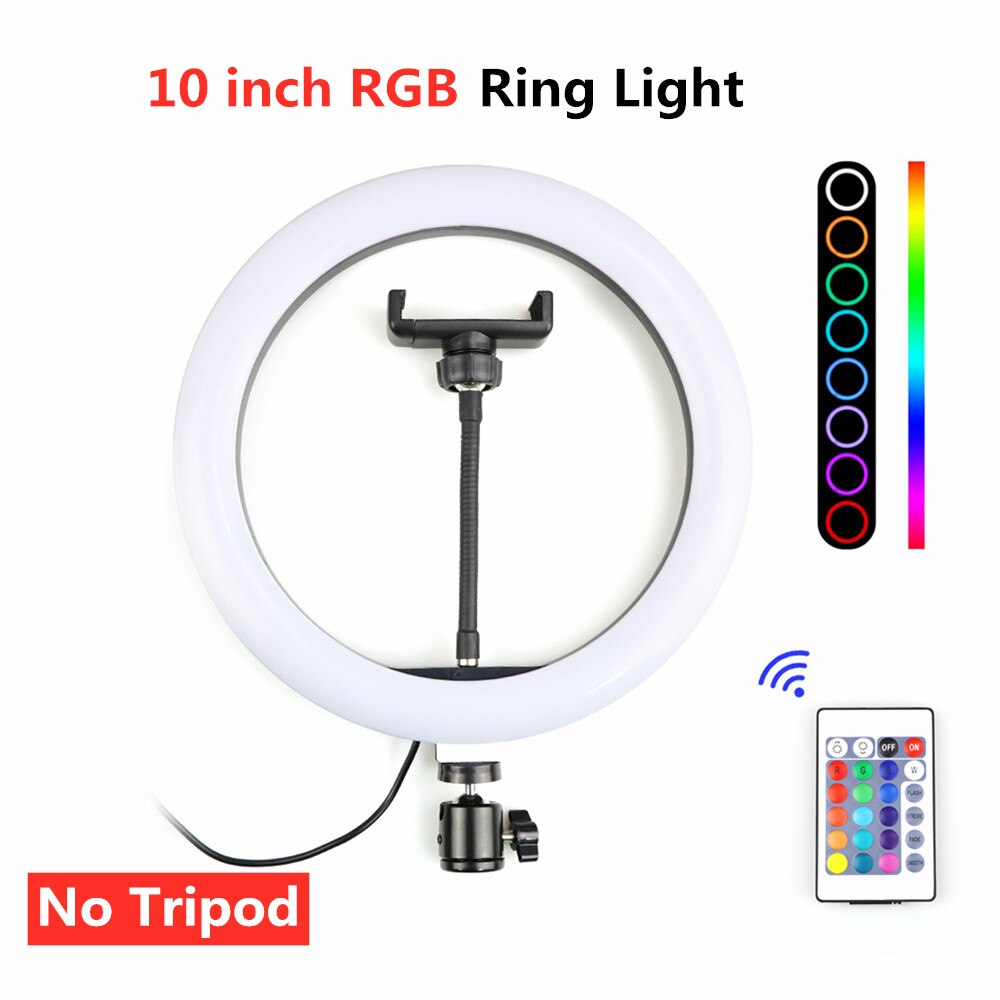 45cm 18inch RGB Ring Licht Dimmbare Selfie Lampe Mit Telefon Clip Fotografie Beleuchtung Für Video Live 10 zoll/26/33cm RGB Ringlight: 10inch RGB RingLight