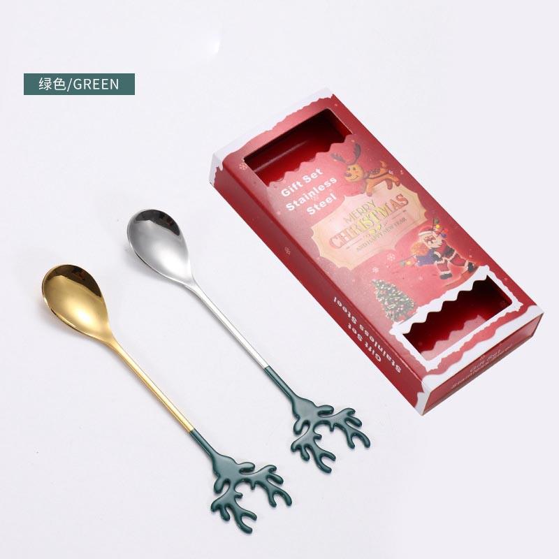 Juego de cubiertos de acero inoxidable, Set de utensilios de cocina, cuchara de postre, cucharas de té, , de Navidad: E-2pcs