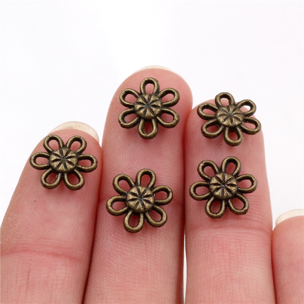 11x11mm 40pcs Antique Bronze Plated Flower Style Connector Handmade Charms Pendant:DIY for bracelet necklace-Q4-05