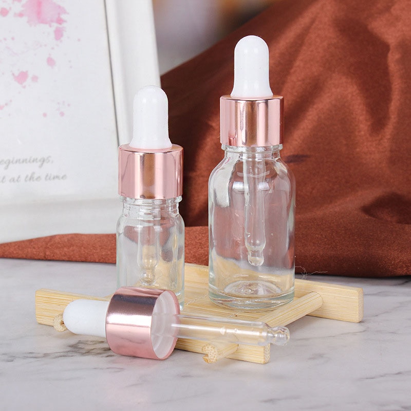 5-100ml rør gjennomsiktig dropper glass aromaterapi væske for essensiell massasje olje pipette etterfyllbare flasker rosa gull deksel