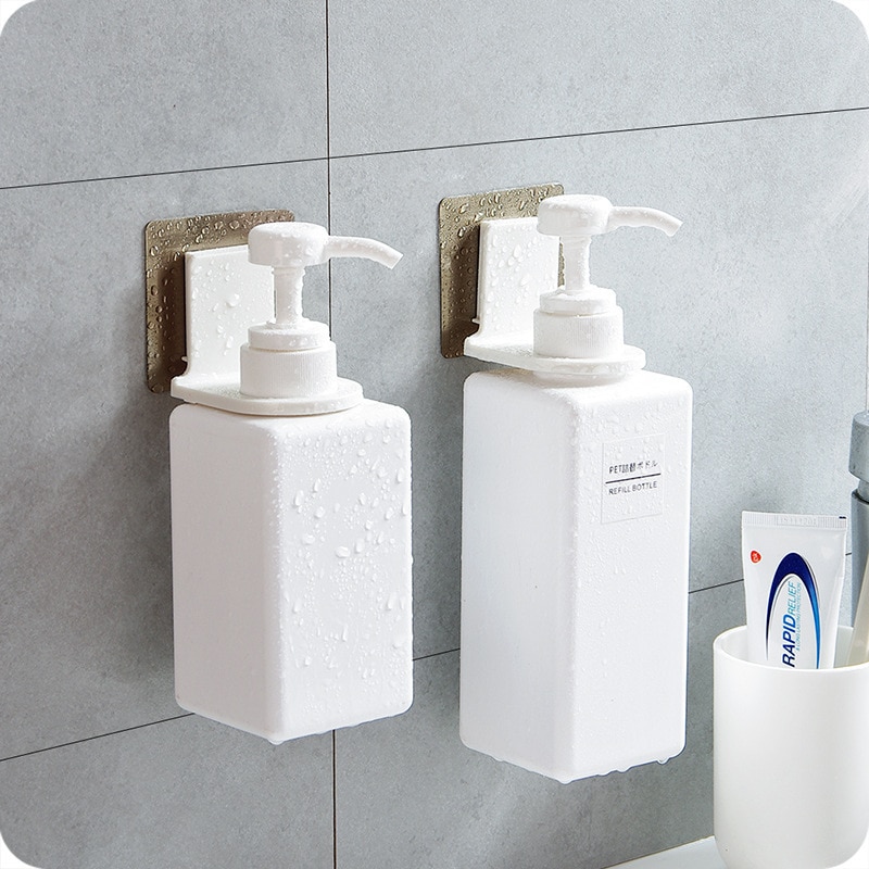 Plast veggfeste såpe sjampo dusj gel dispenser flaskeholder krok henger oppheng bad kjøkken arrangør uten bor