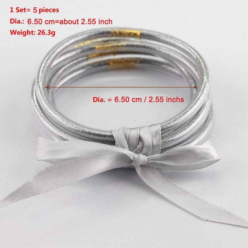 Trendy Jelly Bangle braccialetto di scintillio riempito di Silicone di plastica Bestfriend regali braccialetti d&#39;oro per le donne 5 pz/set gioielli braccialetto