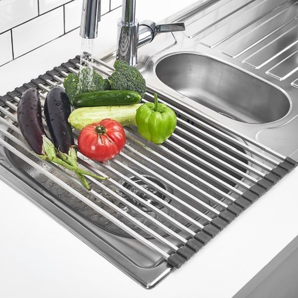 VipAhmet Faltbare Küche Waschbecken mit Küche Sieb Silikon nicht-Unterhose Rand Aluminium Metall Stangen Gemüse Obstschale Vip John