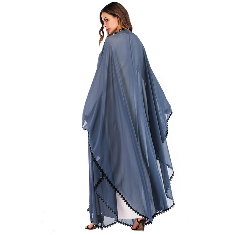 Lange Kant Mesh Parels Kaftan Abaya Dubai Turkse Islamitische Moslim Hijab Jurk Abaya Voor Vrouwen Qatar Jilbab Robe Caftan Kleding