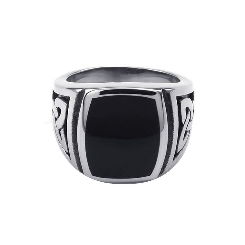 Vintage sorte onyx stenringe punk titanium stål firkantet ring mænd sølv farve til mandlige smykker vintage bryllupsfest: 12