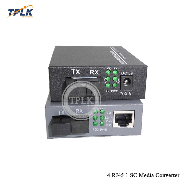 1 Paar 1000Base 4 RJ45 1 Sc Singlemode Enkele Media Converter Gigabit Fiber Media Converter Netlink Converter 4 RJ45 transceiver