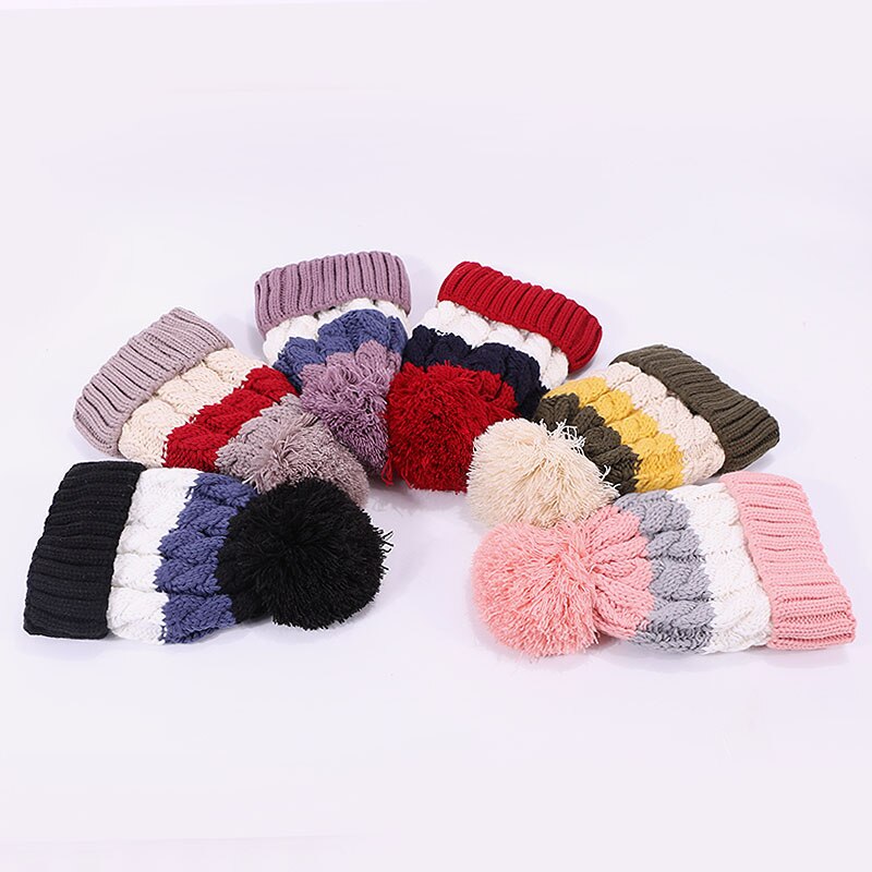 Vinter pompon hat og tørklæde sæt til kvinder strikket tykke varme piger motorhjelm hatte med foring kvindelig hals ring tørklæde 2 stykke sæt