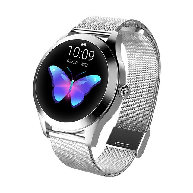 Frauen Smart Uhr Sport Schrittzähler Wasserdicht Modische dame stil Herz Rate Monitor Fitness damen smartwatch für Android IOS: silver metal