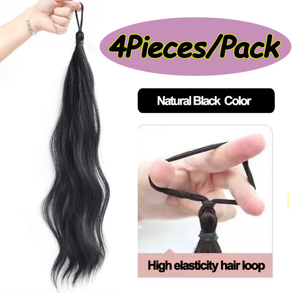 Paquete de pelo sintético de 50cm con lazo elástico, moño de pelo DIY, cola de caballo para aumentar el cabello, peluca con cabeza de bola Natural esponjosa: YELLOW