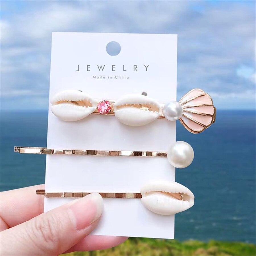Mode Haarspelden Vrouwen Haar Accessoires Grote Zeester Sea Verkoop Simulatie Pearl Barrette Dames Hoofd Pins Clip Set Hoofddeksel: S4-Pink