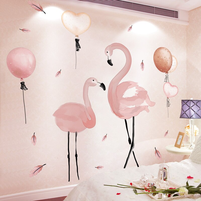 Rosa flamingo dyr vegg klistremerker diy ballonger veggmaleri dekaler for barn rom baby soverom barnehage hjemme dekorasjon tilbehør