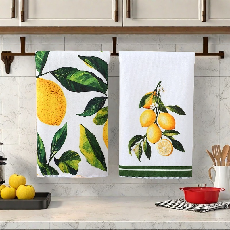 Sitruunakuvioinen keittiöpyyhe imukykyiset keittiöpyyhkeet nopeasti kuivuva keittiöliina kevääseen ja kesään keittiöön ruoanlaittoon siivoukseen sisustus