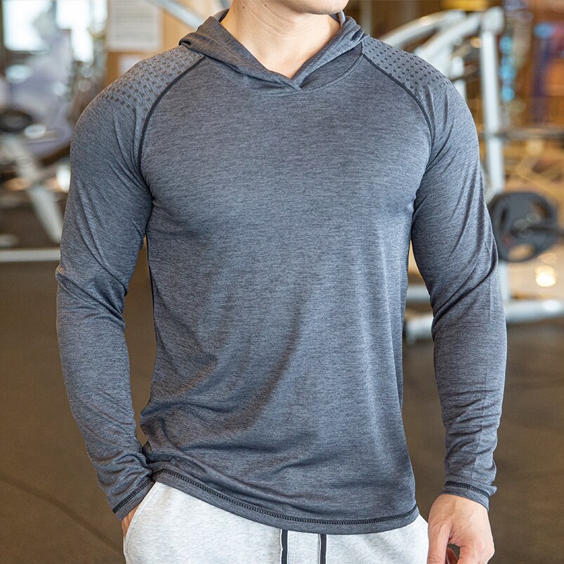 Herfst Gym Mannen T-shirt Casual Lange Mouwen Slim Tops Tees Elastische T-shirt Sport Fitness Ademende Quick Dry Hooded T shirt