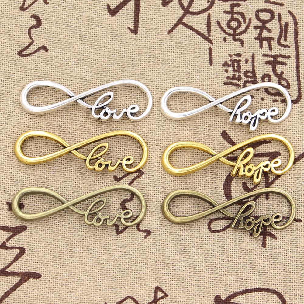 15pcs di Fascini Infinity Amore Speranza Connettore 39x15mm Bronzo Antico di Colore Argento Placcato Del Pendente Fare FAI DA TE Fatti A Mano gioielli tibetano