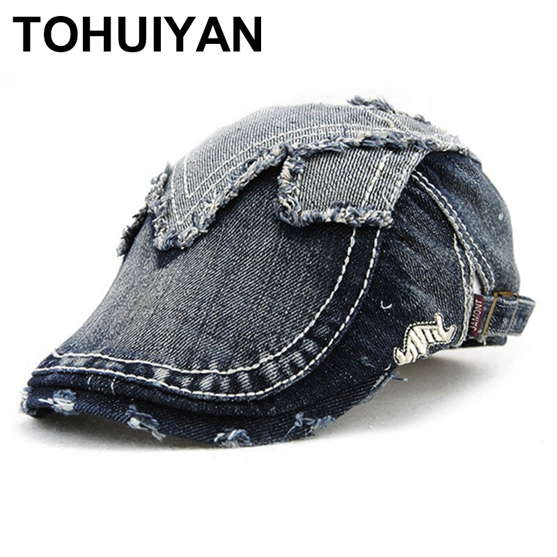 Ulykkelig denim hat mænd retro nyhedsdreng kasket irsk sommer efterår vedbend hatte mandlige afslappet flade hætter