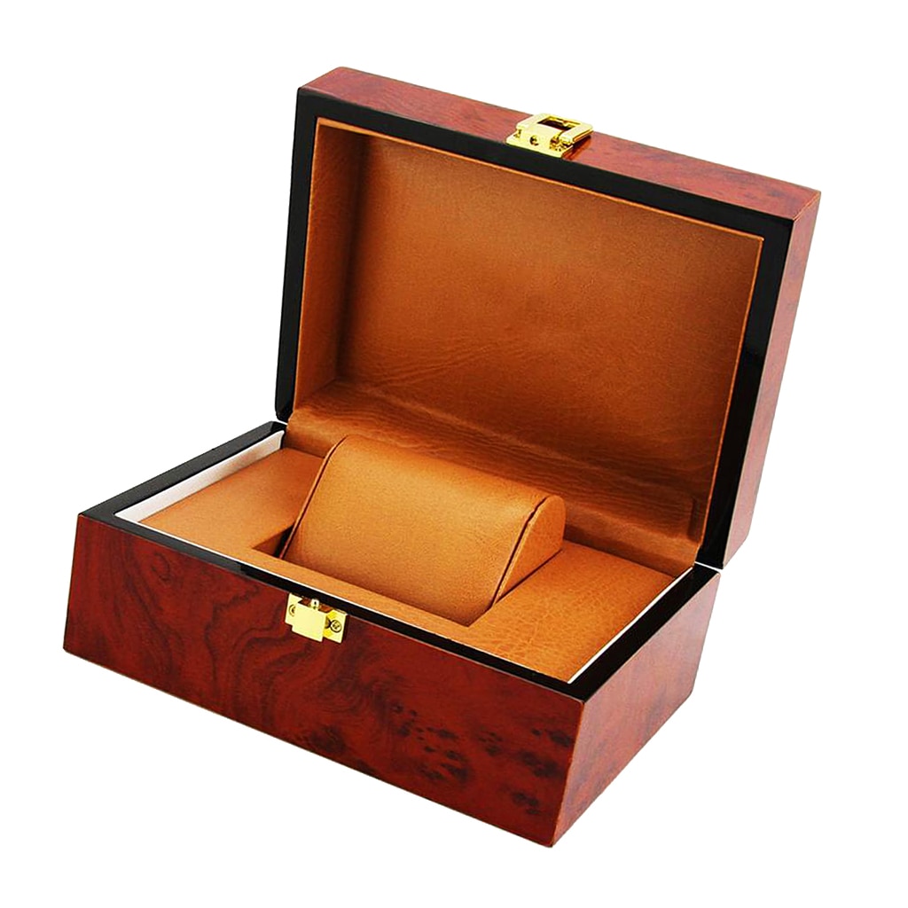 Wooden Watch Box Single Slot Mens Wristwatch Organizer Jewelry Display Case with Removable Cushion