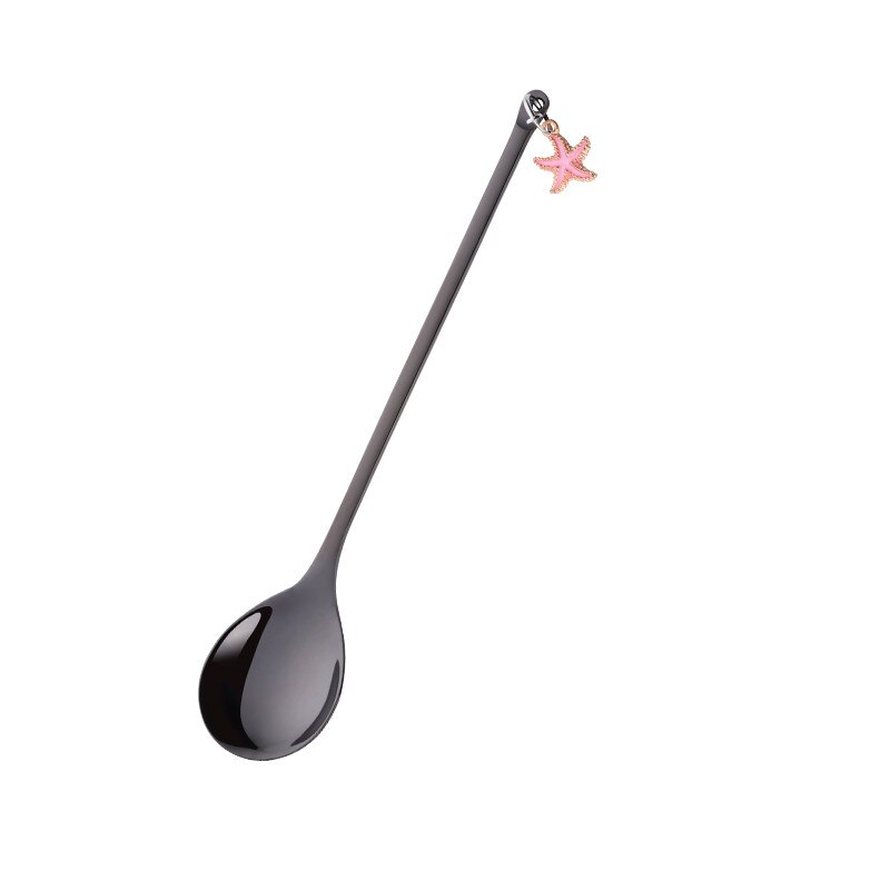 Bunte Edelstahl Kleine Kaffee Löffel Rühren Regenbogen Löffel Schöne Ohrring Abendessen Löffel Griff Teelöffel Küche Geschirr: black / dinner spoon 18cm