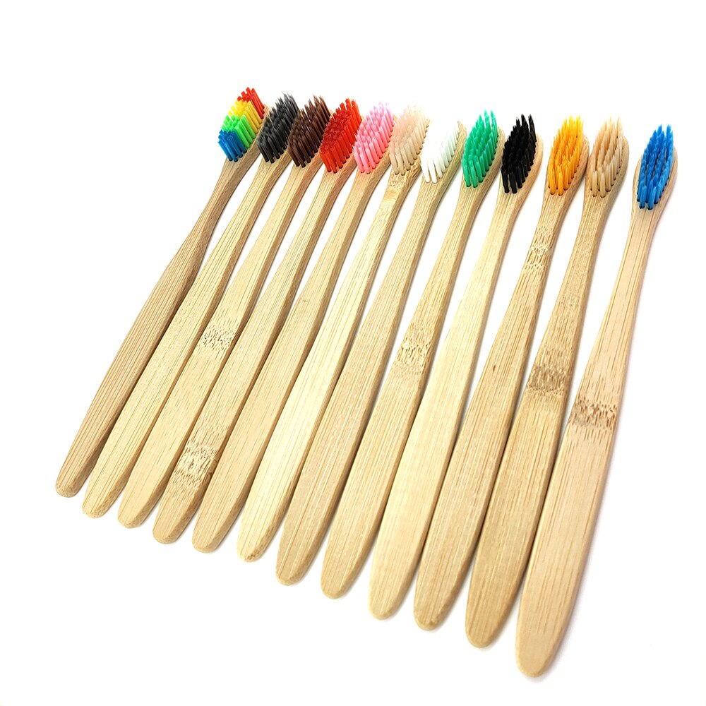12pcs Toothbrush Natural Bamboo Handle Rainbow Whitening Soft Bristle Bamboo Toothbrush Eco-friendly Tooth Teeth Brush Oral Care