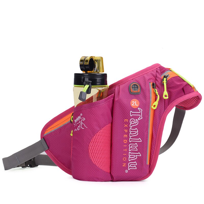 Talje poser løbende kvinder pakke taske beltmen pung mobiltelefon lomme sag camping vandreture udendørs sport vandflaske: Rosenrød
